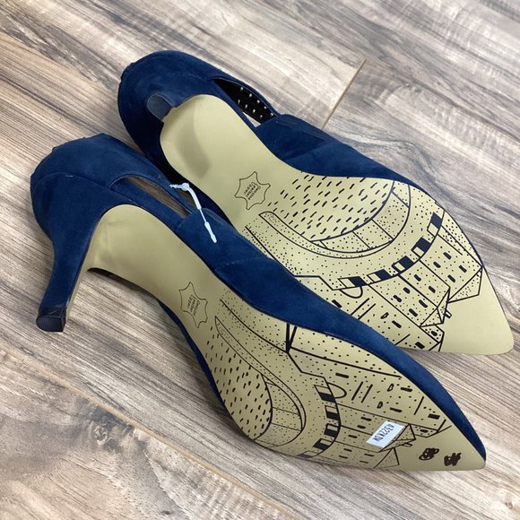 NWOB Bella-Vita Blue Suede Leather Heeled Cutout Booties - Size 9WW - Picture 5 of 7